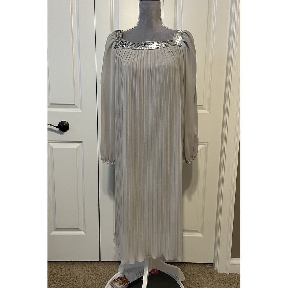 Vintage Women's Gray‎ Sheer Cocktail Dress Sz 14 Union Tag USA Fairy Old Money